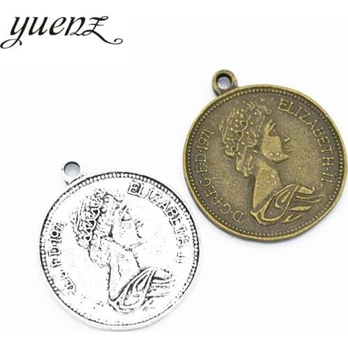 8 pcs Coin Charms Antique Bronze round metal pendant DIY Jewelry Making 28*24mm J414