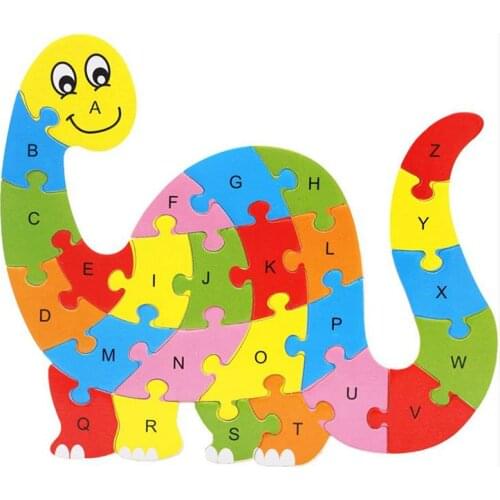 Alphabet Puzzle 3D Wood Child Educational Games Animals Dinosaur Toy Gift