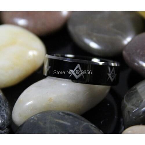 FREE SHIPPING USA WHOLESALE CHEAP PRICE BRAZIL RUSSIA CANADA UK HOT SALES 8MM MASONIC MASTER BLACK BEVEEDL TUNGSTEN WEDDING RING