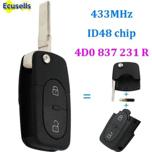 Keyless Entry remote control Fob 2 Buttons 433MHZ 4D0 837 231 R 4D0837231R For Audi A3 A4 A6 Quattro RS4 transmitter