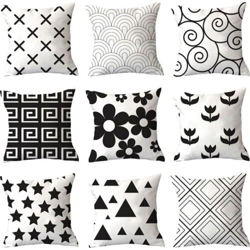 Geometric Black Linen Star Five-pointed Star Cross Stripe Slash Pillow Case Cushion Cover Hotel Car Sofa Pillow Cushion Covers
