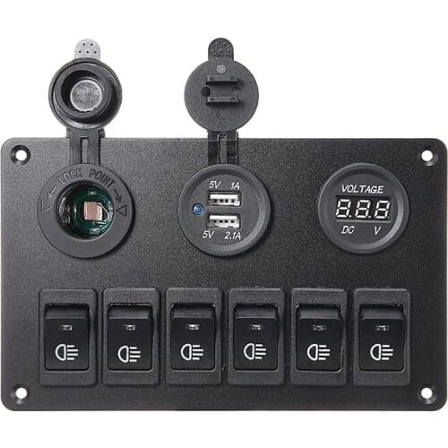 DC 12V 6-buttons Car Boat Marine Blue LED Rocker Switch Panel Waterproof Circuit Breakers Switch Auto Accessories