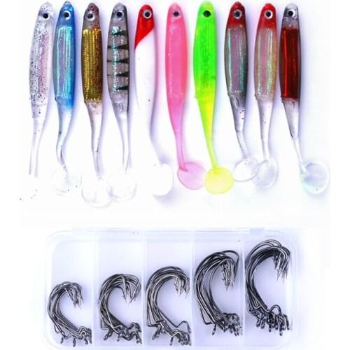 Hengjia rubber soft lures rubber fish baits with high carbon steel hooks jigs fishing lures pesca fishing tackles set