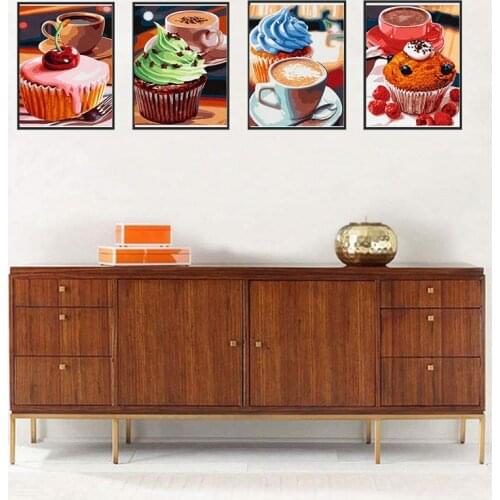 4PC 5D DIY Diamond Painting Kits Coffee Cupcakes Display Painting Embroidery Art for Coffee Shop Dessert Shop Wall Decor
