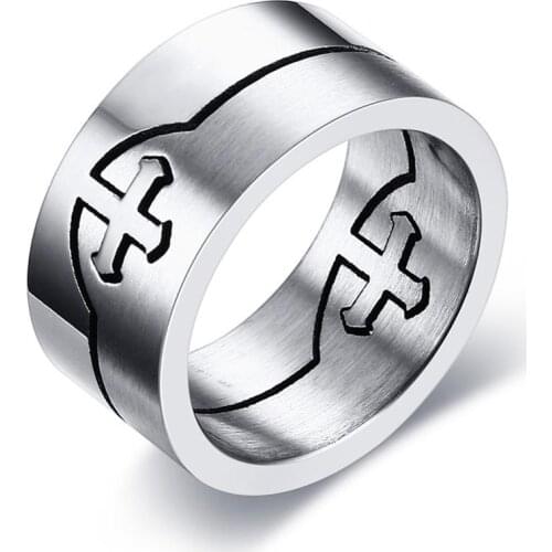 BONISKISS Fashion Stylish Jesus Cross Silver Color Men Ring Stainless Steel Removable Rings for Mens Jewelry Gift Dropshipping