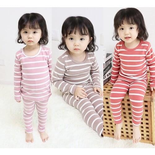 Girls Boys Clothing Sets Spring Autumn Sleeping Suits Striped Long Sleeve Shirt + Pants 2pcs Kids Clothes Children Clothing Suit