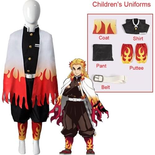 Demon Slayer Rengoku Kyoujurou Kids Cosplay Costume Kimono Childrens Kisatsutai Uniforms Halloween Holiday Gifts