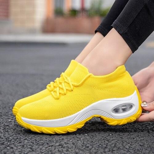 Air Cushion Sneakers Shoes Women Flats Breathable Casual Shoes Flats Wedges Sneaker for Women Mesh Sock Lace-up Zapatos De Mujer