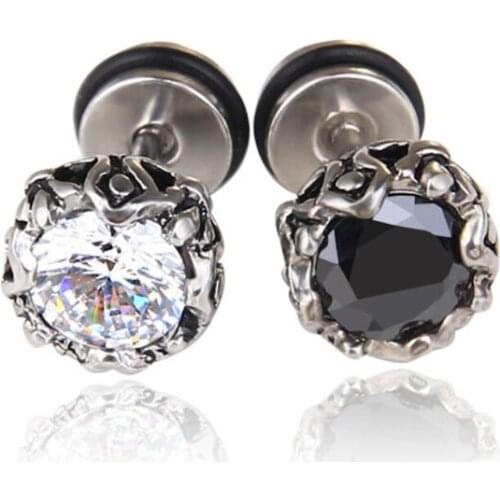 KOFSAC New Titanium Steel Hypoallergenic Crown Zircon Earrings for Women Vintage Hollow Pattern Individuality Mens Jewelry Gift