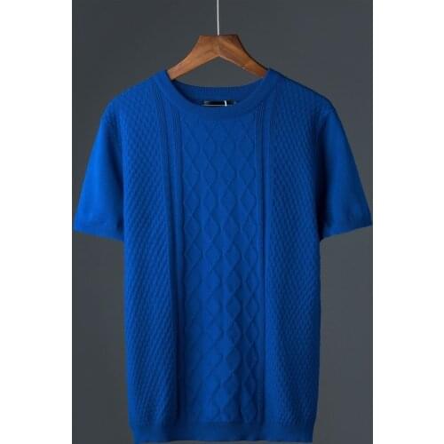 Autumn/Winter Men Knit Sweater New Short Sleeves Top Solid Color Half High Collar Sweater Pullover T Shirt Slim Knitted Tees L20