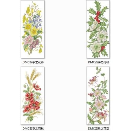 Flower of Four Seasons flower series cross stitch package flower aida 18ct 14ct 11ct black cloth people kit embroidery