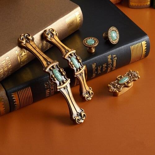 New High Quality European Classic Blue Jade Cabinets Cupboard Door Handle/Pull Drawer Handle Knob Antique Furniture Handles