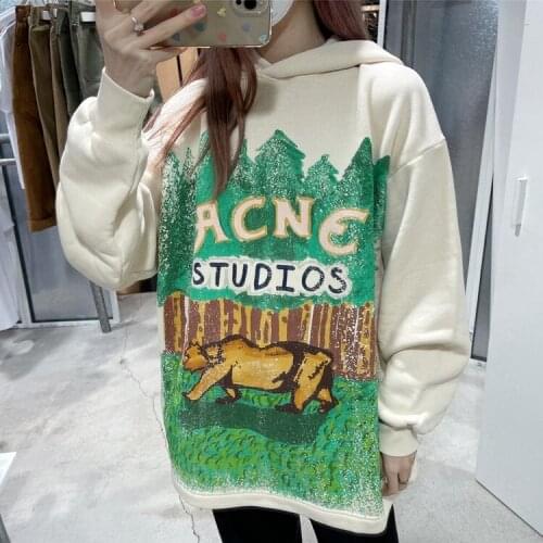 2021 Acne early autumn new Sweater co branded mens and womens polar bear animal printed long sleeve graffiti Hoodie