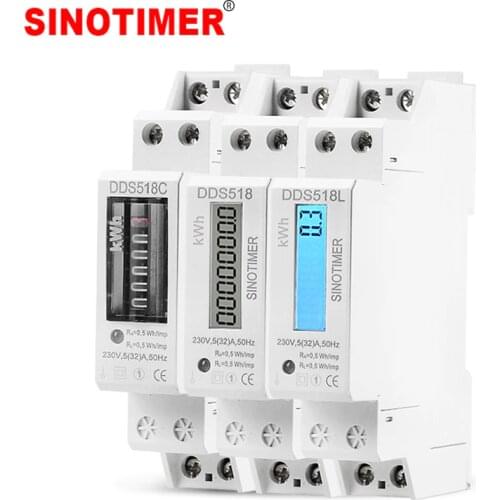 Single Phase Two Wire LCD Backlit Wattmeter Power Consumption Watt Energy Meter kWh AC 5-32A 230V 50Hz Electric Din Rail Mount