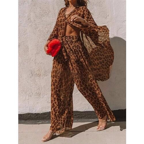 Autumn womens Clothing 2021 New Popular Leopard Shirt Wide Leg Pants Loose Fried Street Fashion Suit