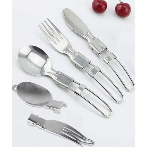 Outdoor Stainless Steel Folded Fork Spoon Knife Picnic Camping Dinnerware Tableware Camping Tableware Set