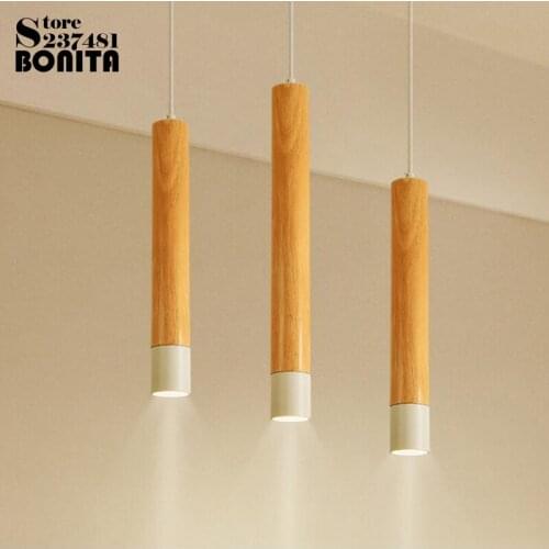 Nordic Simple Hanging Lamp Wood Solid Aluminum Cylinder Long Tube Modern Pendant Lamp Led GU10 Small cord pendant light