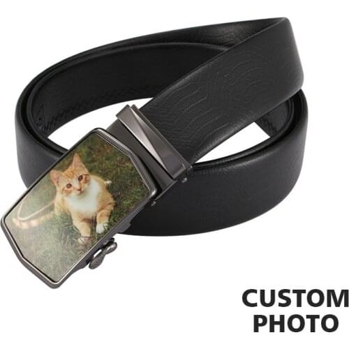Cute Cat Photos Belt Custom Men Genuine Leather Belt Automatic Buckle Strap Belts Men Black Belts Cummerbunds Cinturon Hombre