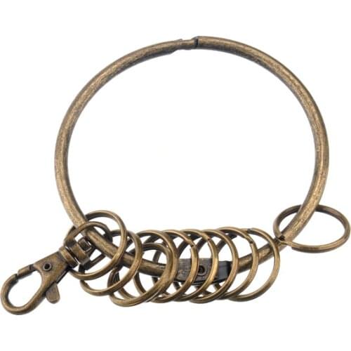 Retro Large Circular Shaped Metal Keychain Key Holder Key Ring with 10 Rings (Bronze)