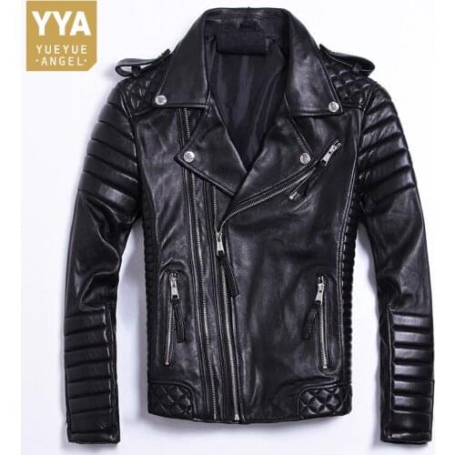 Luxury Black Plus Size Brand Classic Sheepskin Natural Leather Jackets Mens Genuine Leather Jacket Fashion Slim Moto Coats Male