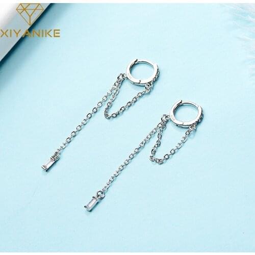 XIYANIKE Prevent Allergy 925 Sterling Silver Long Circle Chain Earrings Charm Women Jewelry Creative Trendy Party Accessories