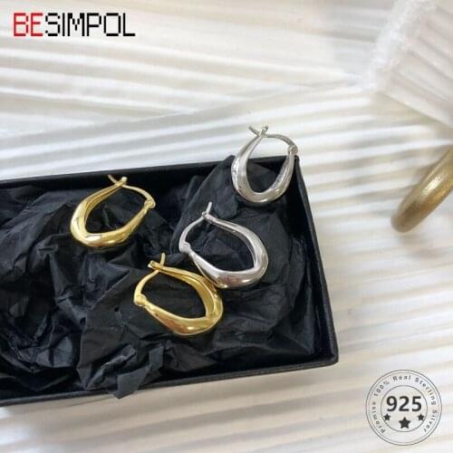 Besimpol Real 925 Sterling Silver Stud Earrings Western Style Minimalist Geometric Earrings For Women Luxury Fine Jewelry Gifts