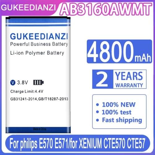 GUKEEDIANZI Replacement Battery AB3160AWMT 4800mAh For philips E570 E571/for XENIUM CTE570 CTE57 smart Mobile phone