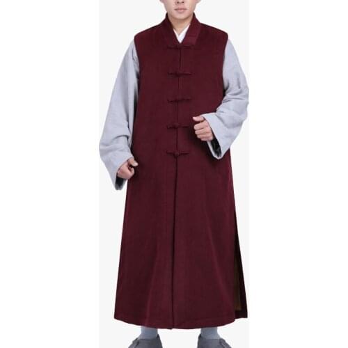 Unisex high quality Winter warm buddha clothing suits zen lay meditation robe coat shaolin monks kung fu vest red/blue/coffee