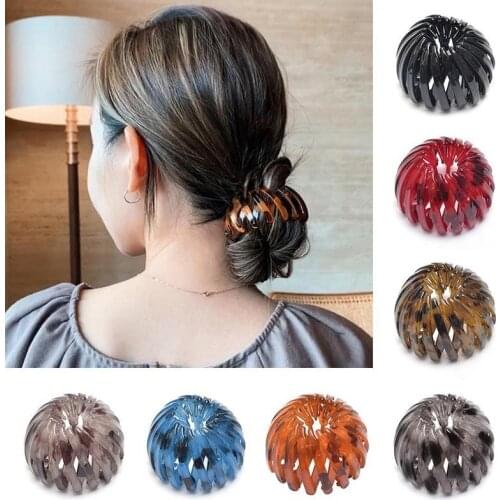 2020 Fashion Retro Leopard Print Hairstyle Womens Bird Nest Expanding Crystal Tail Hair Bun Holder Clips Claw Pins Hairdresser
