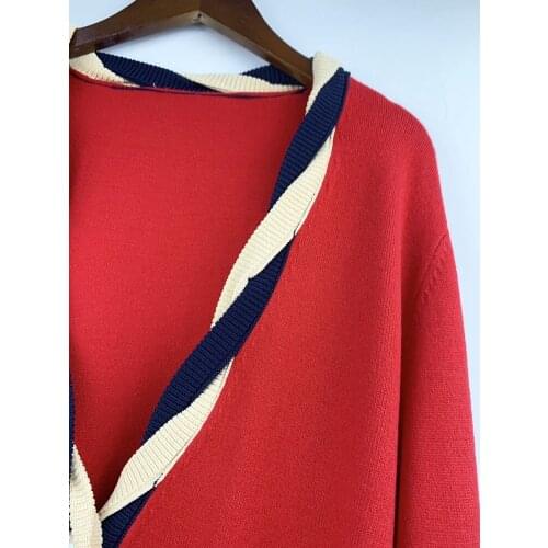 Women Sweaters 2021 New Autumn and Winter Womens Red V-neck Jacket Cardigan