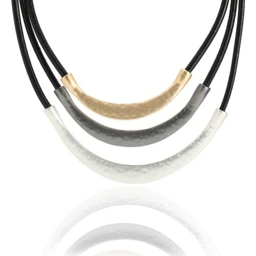 ELOYHI Women Double Collar Three Rope Choker Leather Rope Necklace Geometric For Lady Trendy Neckalce&Pendants Gift