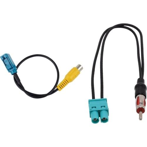 1Pcs Dual Twin Double Fakra To Din Aerial Adaptor & 1Pcs 8Inch Fakra Reversing Camera Rca Cable Parking Adapter