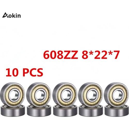 10pcs Double Shielded Miniature High-carbon Steel Single Row 608ZZ ABEC-5 Deep Groove Ball Bearing 8*22*7mm 608 ZZ Ball Bearing