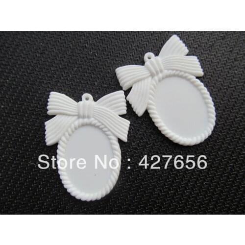 10pcs Oval Dull White Flatback Resin Bowknot Picture/Cabochon/ Cameo Frame Charm Finding,Base Setting Tray for 18x25mm Cabochon