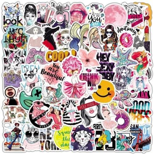 100PCS Fashion Beautiful Stickers Pack For Vsco Girl Pegatina on Laptop Guitar Luggage Skateboard Car Cute Sticker