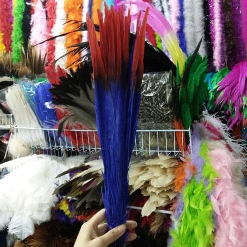100 Pcs Blue and Red Double Color Pheasants Feathers 16-18inch/40-45cm Stage Performances Decoration Clothing Accessories