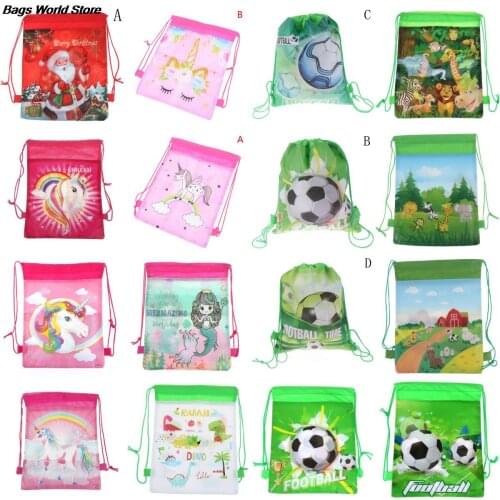 Drawstring Bag Unicorn/Dinosaur/Mermaid/Football/Christmas Theme Double Rope Cartoon Bag Backpack Girls Travel Storage Package