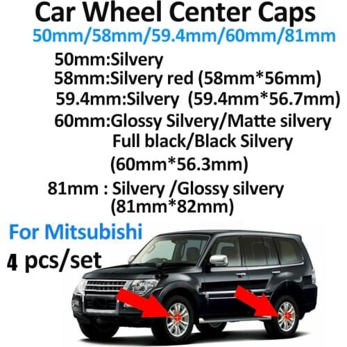 4pcs/set Car Emblem Wheel Center Hub Caps Cover for Mitsubishi Lancer 10 9 EX Eclipse Galant Outlander 50mm 58mm 60mm 81mm