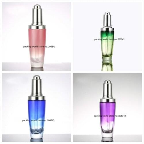 50ml pink/green/blue/purple glass bottle with silver dropper for hyaluronic acid/serum/essence/oil/whitening liquid skin care