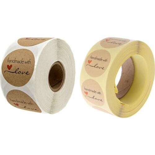 500pcs Round Kraft Natural Handmade With Love Thank you Stickers Seals Scrapbook DIY Craft For Party Wedding Decoration 85AC