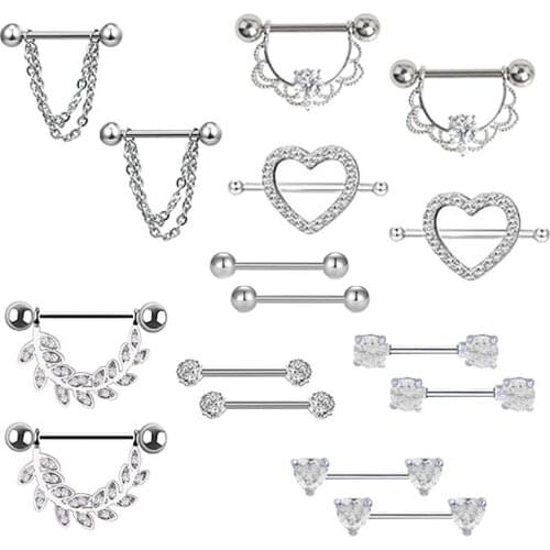8 Pairs Heart Leaves Rhinestone Women Barbell Nipple Ring Body Piercing Jewelry new