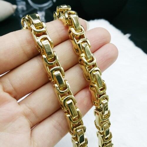 Granny Chic 8mm 7-40inch Men Women 18K Gold Color 316L Stainless Steel Byzantine Chain Necklace Choker Jewelry Gift