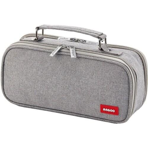 ANGOO Pencil Case Canvas Double Layer Large Capacity Kawaii School Supplies Makeup Bag Pen Box Student Stationery