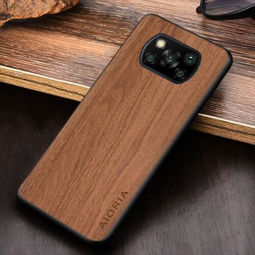 Case for Xiaomi Poco X3 Pro X3 NFC Woodlike soft TPU Hard PC PU leather 3in1 material covers coque funda capa for X3 NFC