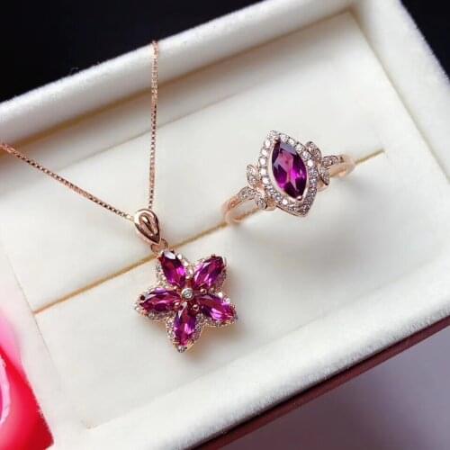 CoLife Jewelry Fashion Silver Jewelry Set 100% Natural Garnet Ring Pendant 925 Garnet Jewelry Gift for Woman