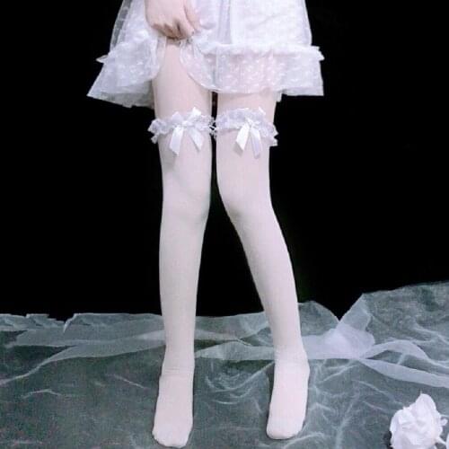 Lolita Sexy Lace High Knee Socks Long Socks Women Sweet bow Transparent High Elastic Stockings Kawaii Socks