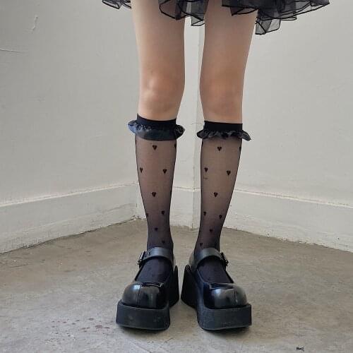 High Knee Socks Women Transparent Heart Long Socks Female Elastic Lolita Jk Thin Silk Socks Leg Girls Calcetine Medias