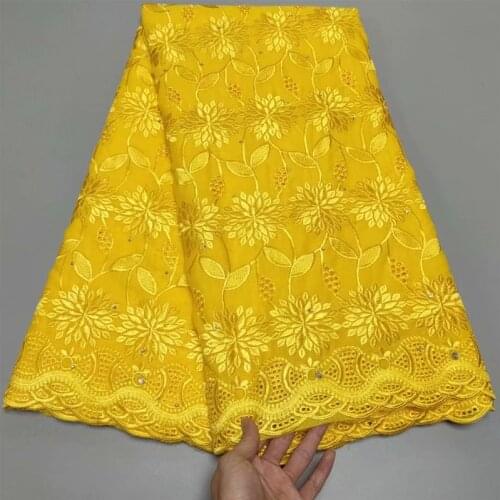 Cotton Swiss Voile Lace Fabric With Embroidery Yellow African Voile lace For Women Dress