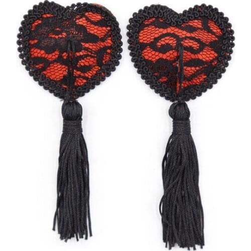 Nipples Lace Lace Ribbons Black And Red Female Nightclub Stage Props Chest Stickers