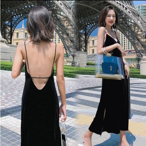 Caution machine, super-fairy temperament, open-back dress, summer beach for seaside vacation J20190300079